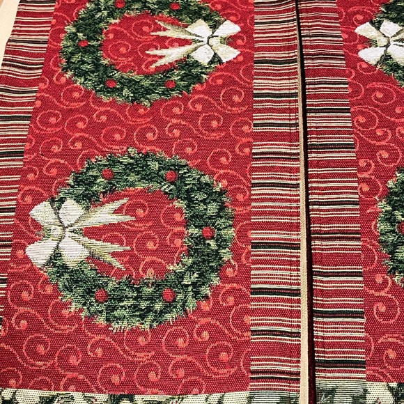 PRELOVED TWO CHRISTMAS HOLIDAY SEASON NEEDLEPOINT TABLE RUNNERS WITH FULLY LINED - Picture 4 of 17